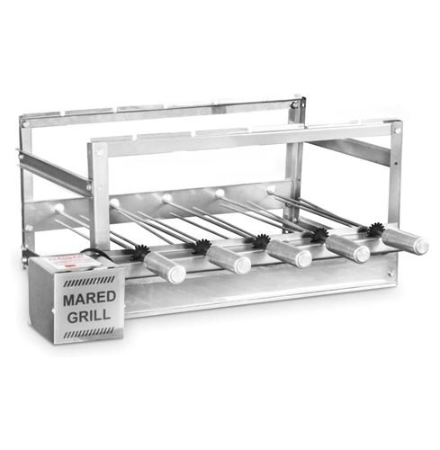 Churrasqueira giratória elétrica para 5 espetos, marca Mared