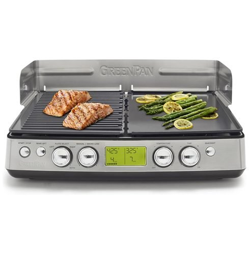 Grelha e grelha Elite XL sem fumaça, marca GreenPan, com placas de alumínio fundido, visor LCD, protetor de respingos